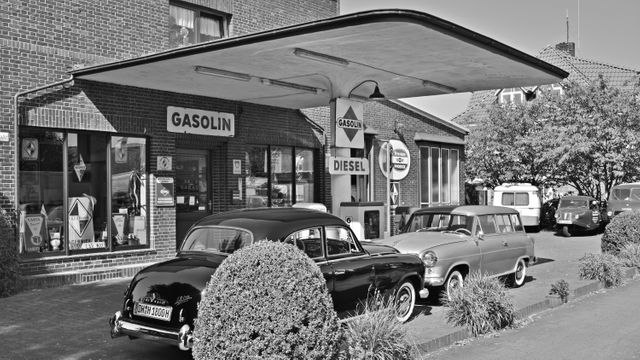 Vintage Gas Station Black White Free Photo - Download Free Stock Photos Pikwizard.com