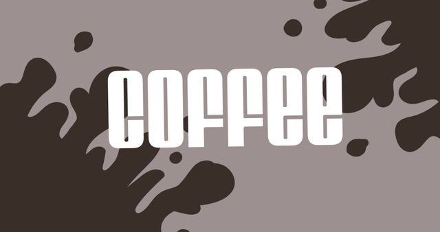Illustration of spilling coffee with coffee text on gray background, copy space. Vector, international coffee day, celebration, promote coffee, appreciates farmers, fair trade of coffee.