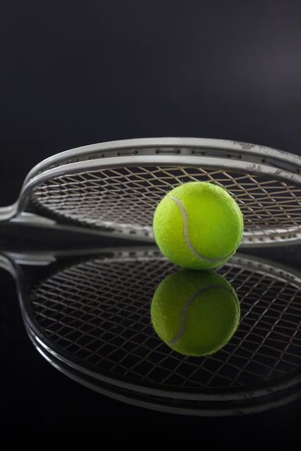 Symmetrical view of tennis racket on ball with reflection - Download Free Stock Photos Pikwizard.com