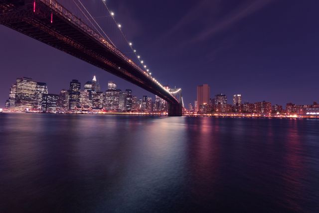 New York City Brooklyn Bridge Night Free Photo - Download Free Stock Photos Pikwizard.com