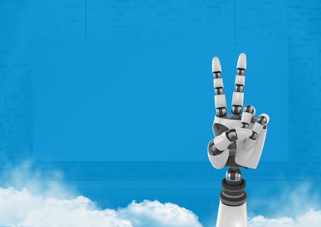 Android Robot hand peace gesture with blue background - Download Free Stock Photos Pikwizard.com