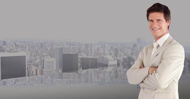 Digital composite image of businessman standing with arms crossed - Download Free Stock Photos Pikwizard.com