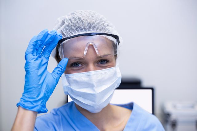 Dental assistant with surgical mask and safety glasses - Download Free Stock Photos Pikwizard.com