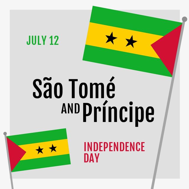 Composition of sao tome and principe independence day text over flags of sao tome and principe. Sao tome and principe independence day and celebration concept digitally generated image.