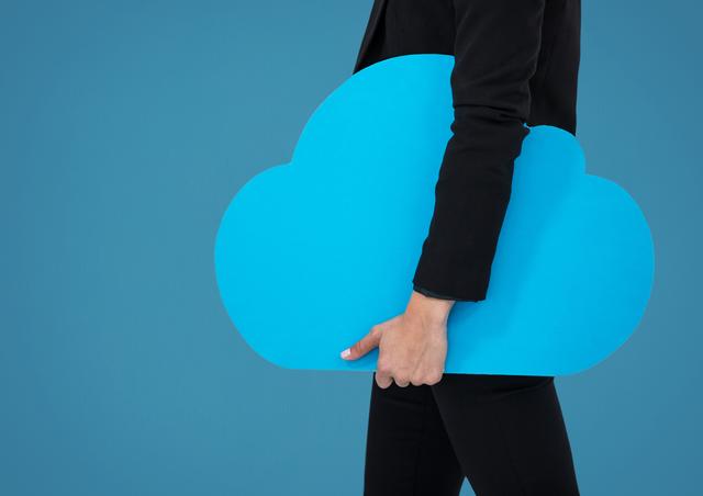 businessman holding cloud with blue background - Download Free Stock Photos Pikwizard.com
