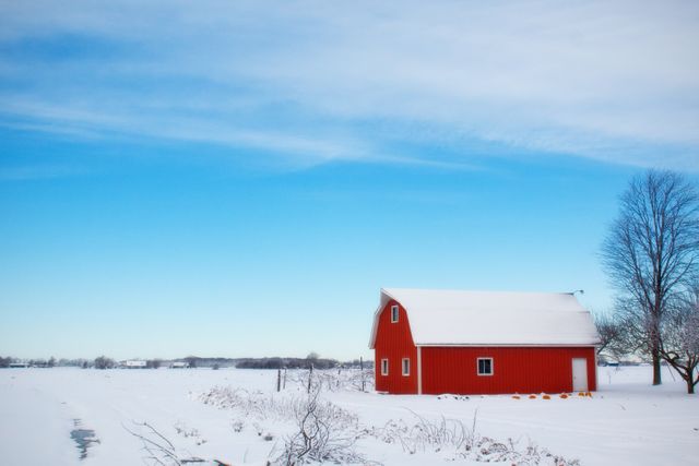 Red Barn House in the Middle of Snow Field During Daytime - Download Free Stock Photos Pikwizard.com