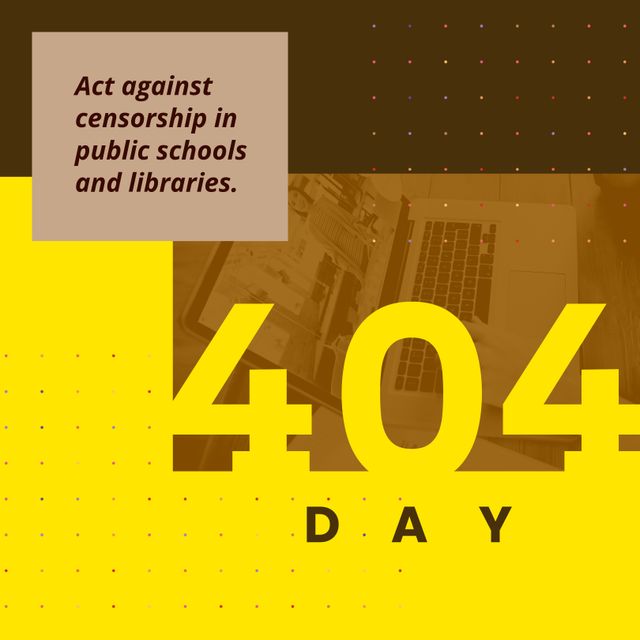 Animation of act against censorship in public schools and libraries text on brown background. 404 day concept digitally generated image.