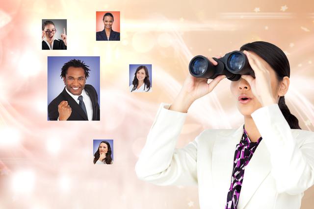 Female HR searching for candidates through binoculars - Download Free Stock Photos Pikwizard.com