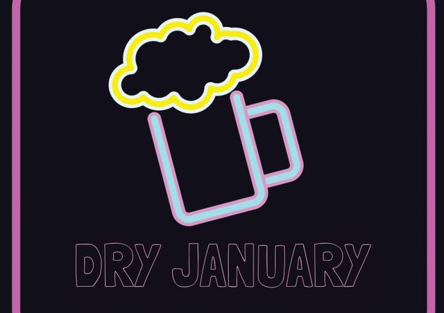 Vector image of dry january text with beer icon against black background, copy space. public health campaign, vector and alcohol abuse.