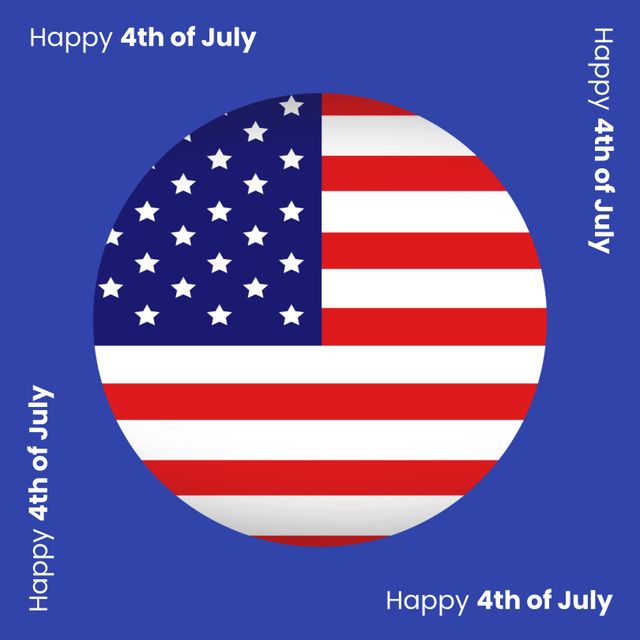 Composition of 4th of july text and flag of united states of america on blue background. 4th of july, american independence and tradition concept digitally generated image.