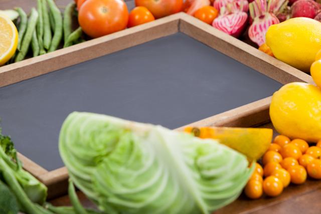 Wooden tray surrounded with fresh vegetables - Download Free Stock Photos Pikwizard.com
