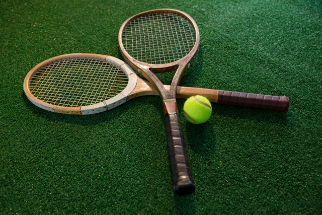 Close up of wooden rackets with tennis ball - Download Free Stock Photos Pikwizard.com