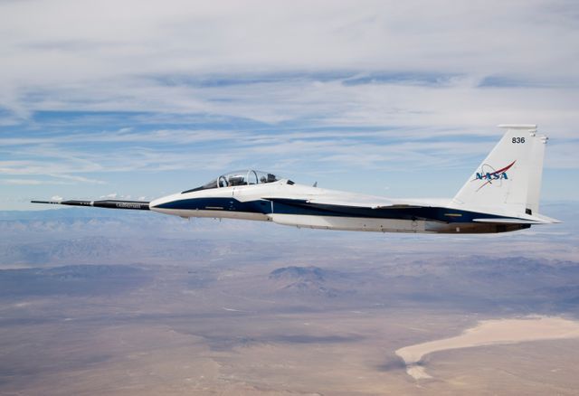 NASA F-15B #836 in flight with Quiet Spike attached - Download Free Stock Photos Pikwizard.com