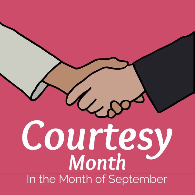 Vector image of handshake with courtesy month in the month of september text on pink background - Download Free Stock Templates Pikwizard.com