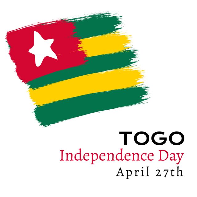 Composition of togo independence day text over flag of togo. Togo independence day, patriotism and celebration concept digitally generated image.