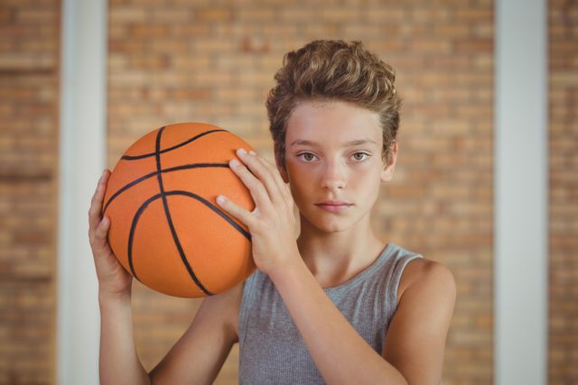 Determined boy holding a basketball - Download Free Stock Photos Pikwizard.com