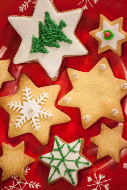 Close-up of various cookies arranged on plate during christmas time
