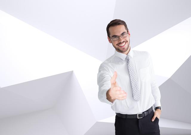 Businessman offering his hand for handshake against white background - Download Free Stock Photos Pikwizard.com