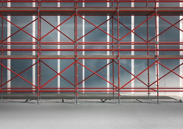 3D red scaffolding in front of a building - Download Free Stock Photos Pikwizard.com