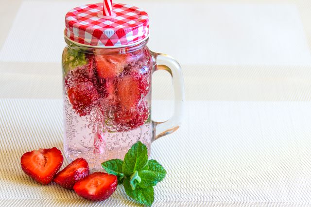 Strawberry Fruits Sliced in Half Near Clear Glass Container - Download Free Stock Photos Pikwizard.com