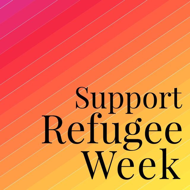 Digital composite image of refugee week text over colorful striped background. support and awareness concept.