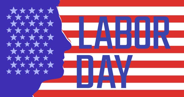 Vector image of blue silhouette man and labor day text on flag of america. Federal holiday, honor, recognition, american labor movement, celebration, appreciation of works.