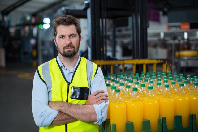 Portrait of factory worker standing with arms crossed - Download Free Stock Photos Pikwizard.com