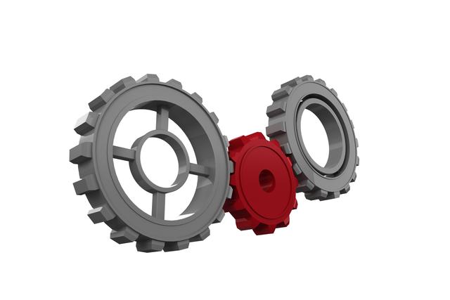 Digital composite of gear wheels on white background