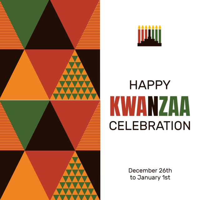 Composition of kwanzaa celebration text and kwanzaa candles with pattern. Celebration of african american culture and tradition concept digitally generated image.