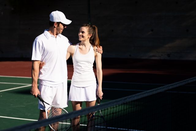 Front view of man and woman together before playing tennis - Download Free Stock Photos Pikwizard.com