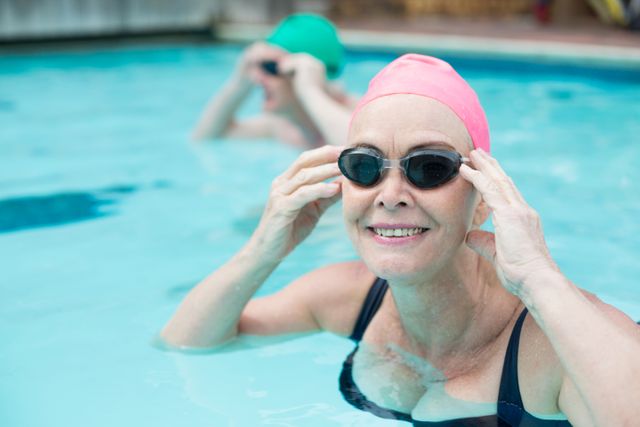 Portrait of mature woman swimming in pool - Download Free Stock Photos Pikwizard.com