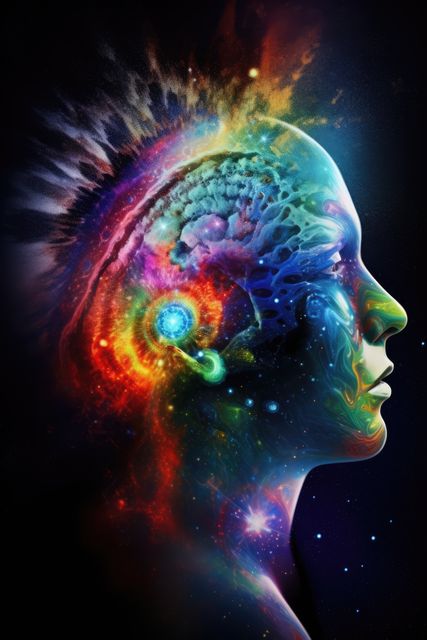 Human head made of colourful trails over space with stars, created using generative ai technology - Download Free Stock Photos Pikwizard.com