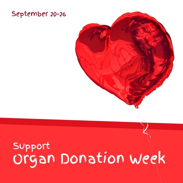Digital image of red heart shape balloon with support organ donation week text, copy space - Download Free Stock Templates Pikwizard.com