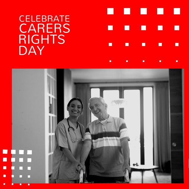 Composition of carers rights day text over biracial female doctor with senior patient. Carers rights day and celebration concept digitally generated image.