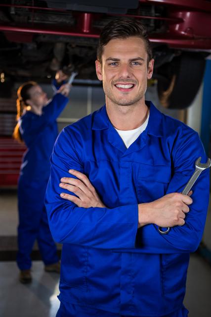 Mechanic standing at repair garage - Download Free Stock Photos Pikwizard.com