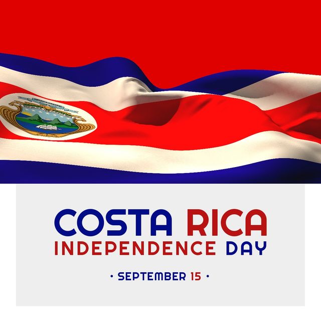 Costa rica independence day text banner and waving costa rica flag against red background. Costa rica independence awareness and celebration concept