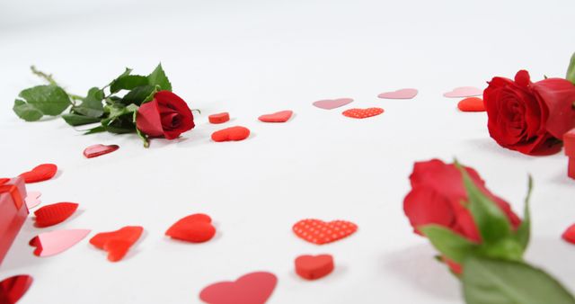 Red roses, gift box and falling hearts on white background - Download Free Stock Photos Pikwizard.com