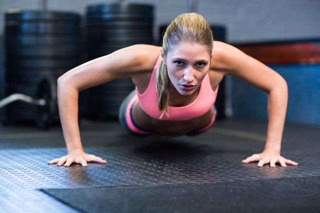 Determined woman doing push-ups  - Download Free Stock Photos Pikwizard.com