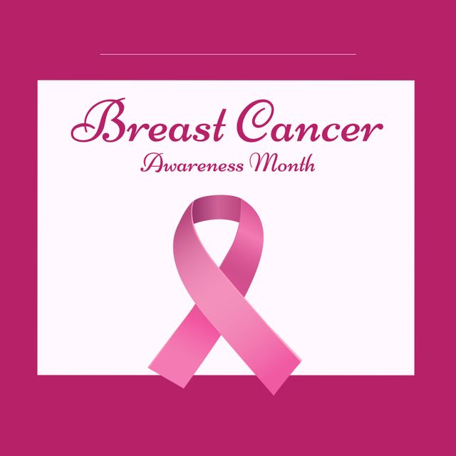 Composition of breast cancer awareness month text with pink ribbon on pink background - Download Free Stock Templates Pikwizard.com