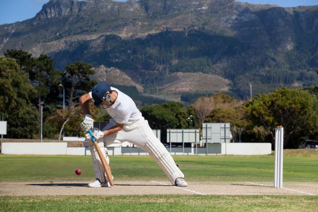 Full length of batsman playing cricket on field against mountain - Download Free Stock Photos Pikwizard.com