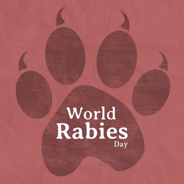 World rabies day text banner over paw print against purple background. World rabies day awareness concept
