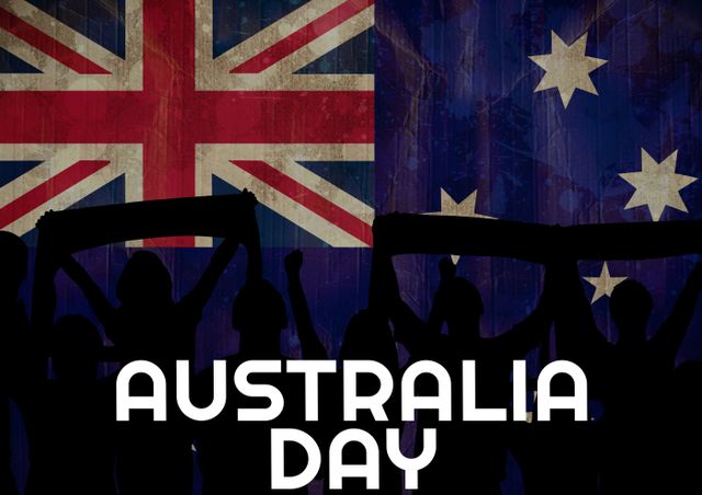 Composition of australia day text over people silhouettes and flag of australia - Download Free Stock Photos Pikwizard.com
