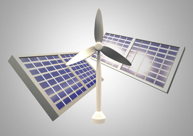 Solar panels and wind turbine on grey background - Download Free Stock Photos Pikwizard.com