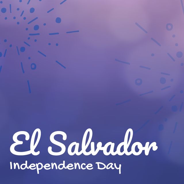 Illustrative image of el salvador independence day text with scribbles over purple background. Copy space, vector, patriotism, celebration, freedom and identity concept.