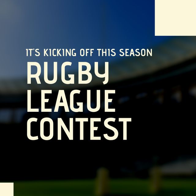 Composition of rugby league contest text over sports stadium. Rugby league contest and celebration concept digitally generated image.