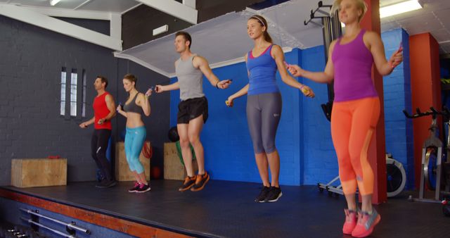 Group of people performing skipping exercise in gym - Download Free Stock Photos Pikwizard.com