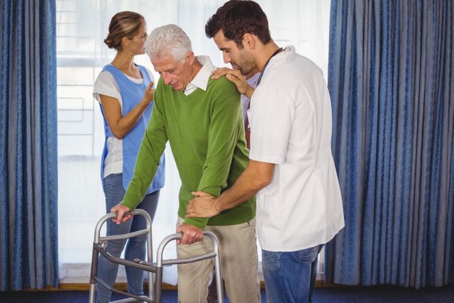 Nurse helping seniors walking with a walker - Download Free Stock Photos Pikwizard.com