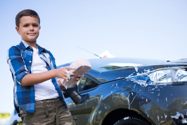 Teenage boy washing a car on a sunny day - Download Free Stock Photos Pikwizard.com