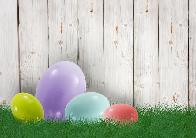 Digital composite of Color Easter eggs in the garden