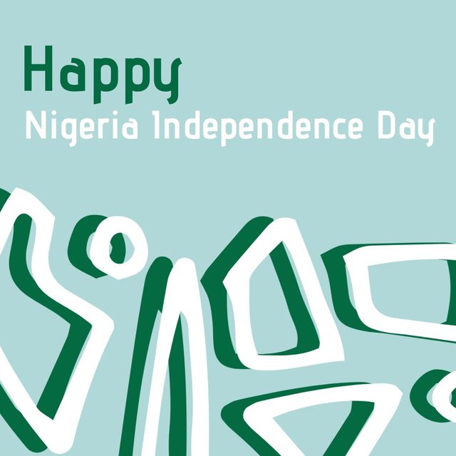 Vector image of happy nigeria independence day text with patterns on blue background, copy space. Illustration, patriotism, celebration, freedom and identity concept.